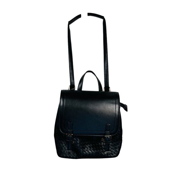Black Woven Backpack Crossbody Handbag Vegan Leather main image 5
